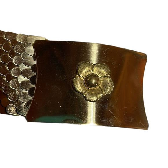 Vintage Garay Gold Tone Snake Belt Stretch Fish Scale Elastic Flower Acc… - Picture 3 of 8